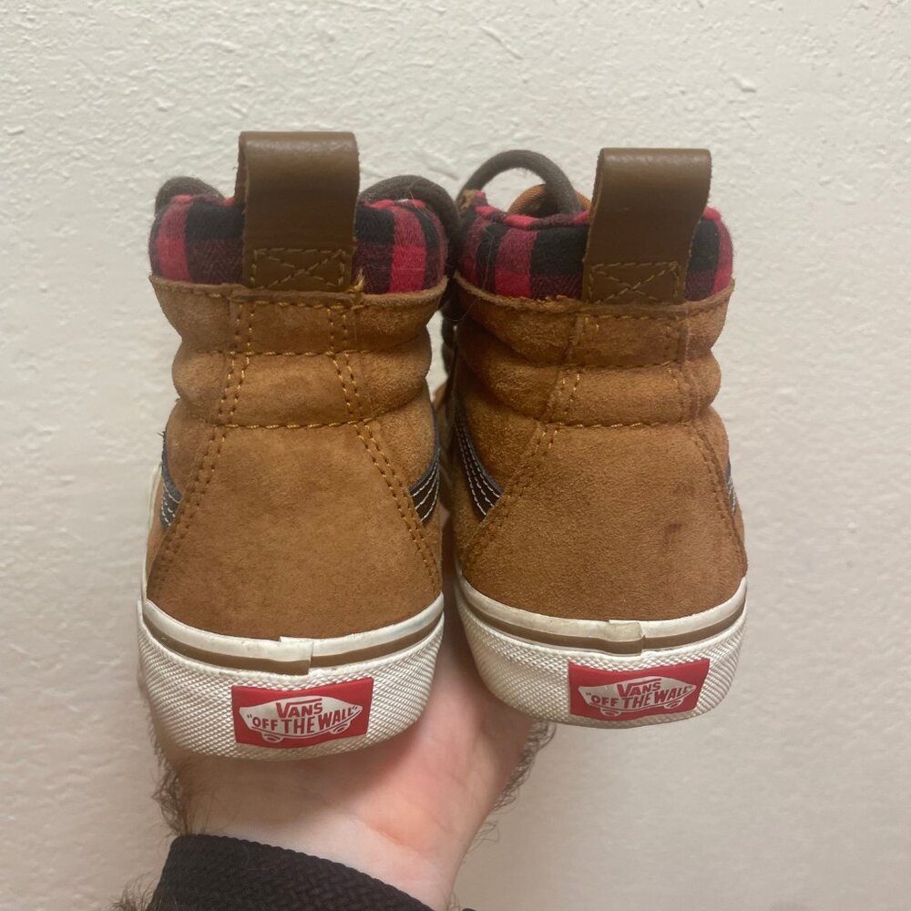 Vans Sk8-Hi MTE Men 5 Women 6.5 Scotchgard 3M Suede Glazed Brown Plaid Lined Red - Picture 3 of 6